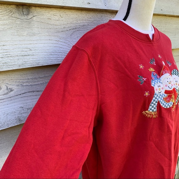 Vintage 90s Red Felt Snowman Appliqué Graphic Crewneck Ugly Christmas Sweatshirt - Picture 12 of 16
